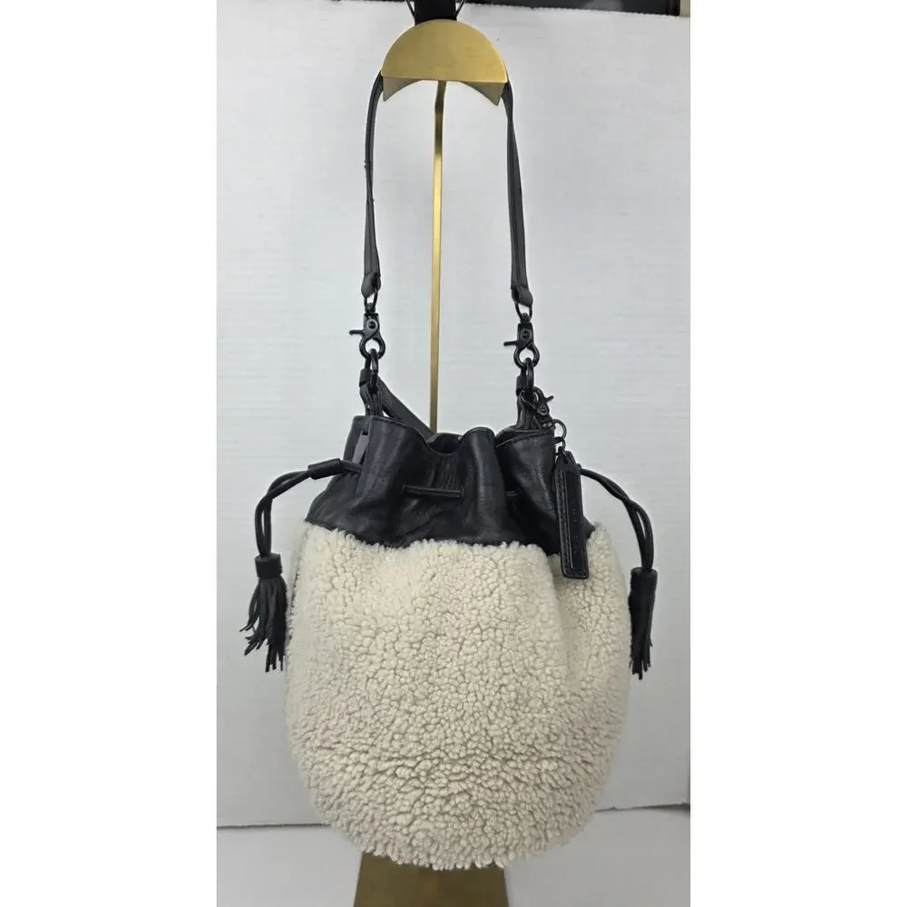 Loeffler Randall Industry Wool Drawstring Shoulder bag White with‎ Black trim